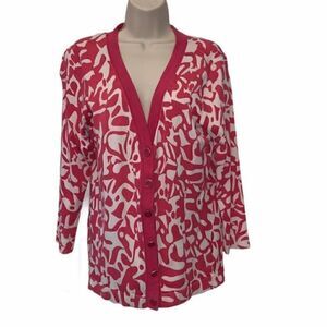 Josephine Chaus Pink and White Button Up Cardigan